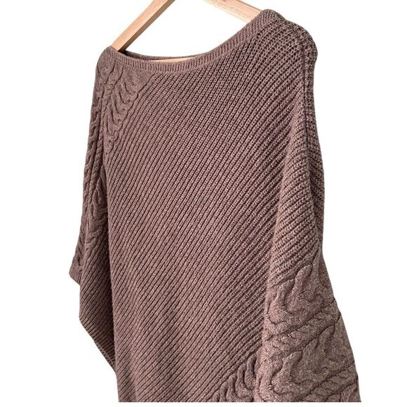 J Jill Poncho Heather Mocha Cable Ribbed Knit Cape Pullover One Size - Picture 4 of 8